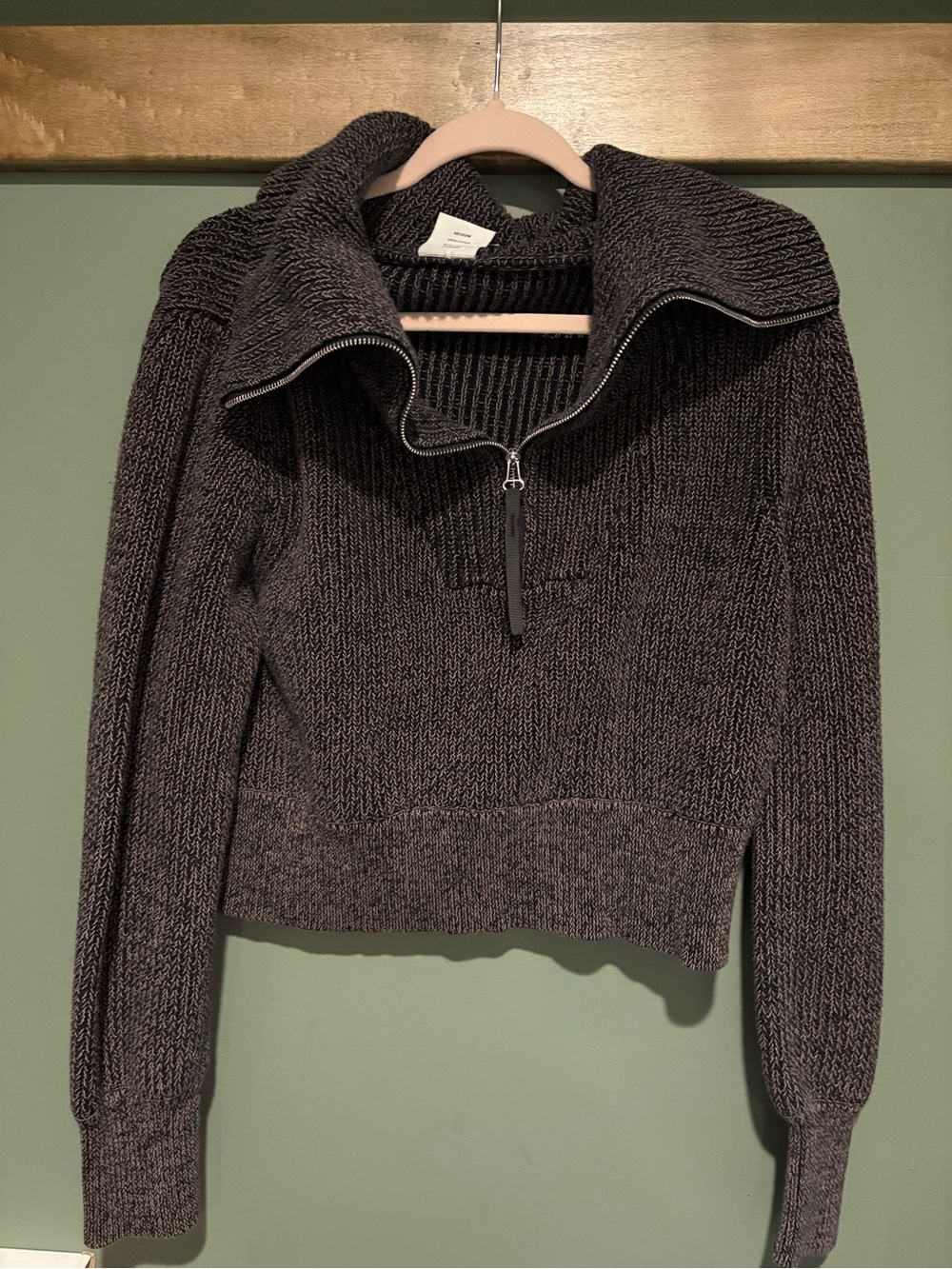 Varley Charcoal Cropped Half-Zip Knit Pullover